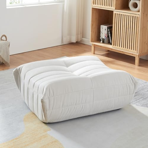 [en.casa] Fußhocker Kodsø Sitzhocker Bodenkissen 35 x 80 x 65 cm Sitzkissen Boden Pouf Sitzsack gepolstert Ottomane Sitzpouf Mikrofaser Beige