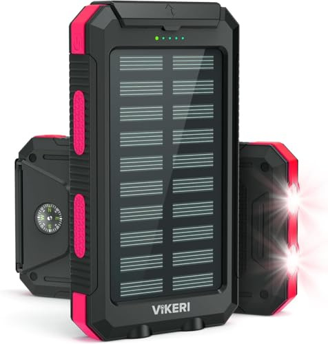 Vikeri Solar Powerbank 26800mAh, Powerbank Solar Wasserdichtes USB C Externer Akku mit 4 Outputs, Power Bank für Smartphones, Tablets und mehr (Dunkelorange)