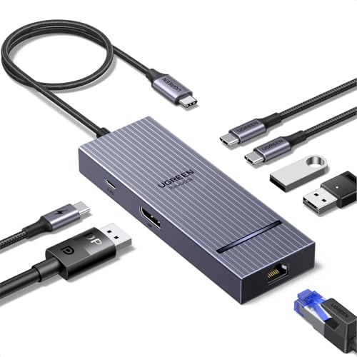 UGREEN Revodok Pro 1071 USB C Hub mit DisplayPort, Docking Station mit USB 3.2 10Gbps, DP 4K@60Hz, RJ45 Ethernet, PD 100W, Multiport Adapter Kompatibel mit MacBook, iPad Pro, Surface Laptop usw.