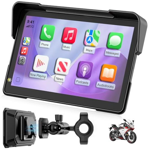 YCV 7 Wireless Motorcycle CarPlay with Android Auto, HD Waterproof GPS Navigation System Touchscreen, Anti-Theft Design Quick-Release Magnetic Mount, Music, BT, Light Sensor, Siri, Google Assistant