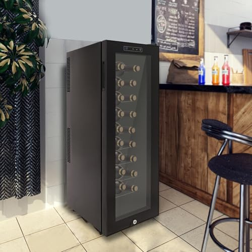 OMGGYER 30 flaskor 90 l LED-belysning vinkylskåp stort vinskåp fristående kylskåp med glasdörr vinskåp för inomhus/utomhus, temperaturreglerbar på 12–18 °C