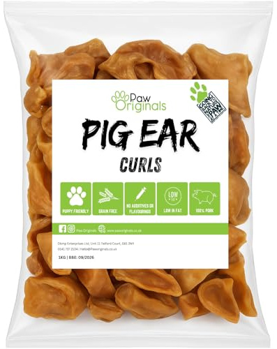 1KG Pigs Ear Pork Curl Strips For Dogs | Delicious Tasting Air Dried | Healthy Treat Chew | Helps Keep Teeth Clean & Gums Healthy | Grain, Gluten Free