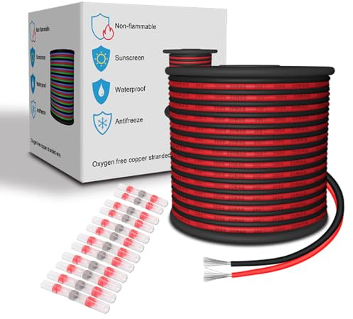 LEADTOPS Cable Eléctrico de Silicona de 20 AWG, Rojo/Negro 30,48 Metros/color 0,52 mm² 2 Cordones 20/2 Conexión Flexible Cable de Cobre Estañado Trenzado