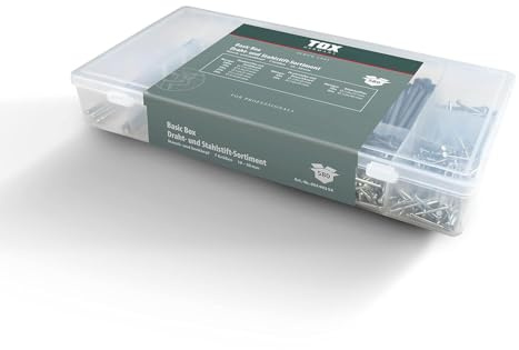 TOX Draht- und Stahlstift-Sortiment M mit Stauch- und Senkkopf für vielseitige Anwendungen, Nägel in 7 Stärken und 9 Längen, ⌀ 1,4-3,0 mm, Länge 19-50 mm, 580-tlg., 09490204