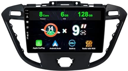 MISONDA 6GB+128GB 9inch IPS Android 14 Car Stereo Head Unit Fit For Ford Transit Custom Tourneo 2013-2019- 2 Din Radio Camera&Microphone - Support DAB+/Mirrorlink/USB/WiFi/BT/Carplay/GPS Navi