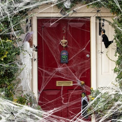 YOOSI Tela de araña Halloween con Telaraña de 200 g y 50 Arañas, telarañas Halloween, para Terror Fiesta de Halloween Decoración