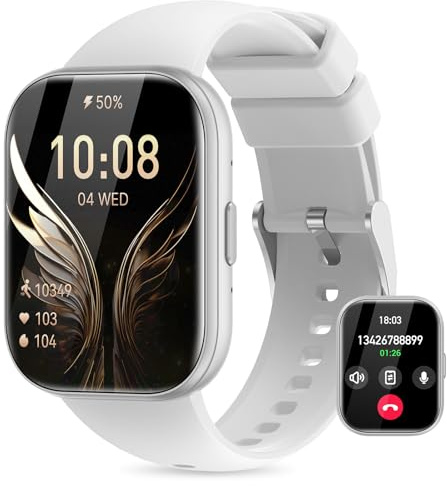 Miecgth Smartwatch Damen mit Telefonfunktion 1.75 Touchscreen Fitness Tracker Smartwatch Herzfrequenz IP68 Menstruationszyklus 120+ Sportmodi Schlafüberwachung SpO2 für iOS & Android (Weiß)