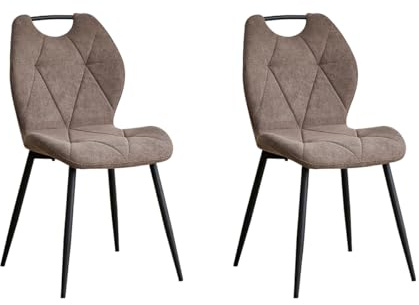 GrandCA HOME Set med 2 matstol, köksstol, stoppad med ryggstöd i tyg och ben i metall med handtag för matsal, kök och vardagsrum (brun)