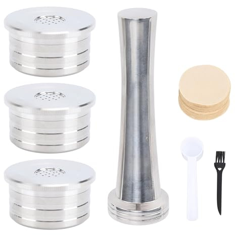 Reusable Coffee Capsule Compatible with DELTA Q Machine, Stainless Steel Coffee Pod, Durable Filter Alternative (with Paper Filters Brush Spoon Press Hammer)