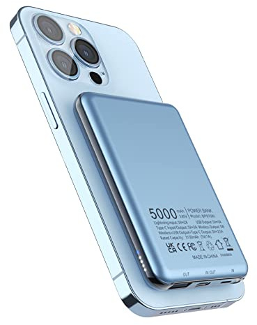 For Magsafe Power Bank, Magnetic Wireless Portable Charger, 5000mAh Magnetic Power Bank Fast Charging with USB-C OUT&IN, Battery Pack Compatible with iPhone 17/16/15/14/13/12 Series