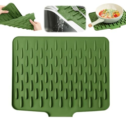 Silicone Dish Drying Mat for Kitchen Counter, Draining Board Mats Non-Slip & Heat-Resistant, Quick Drain Drying Mat for Sink & Worktops, Foldable Dish Drainer Pad