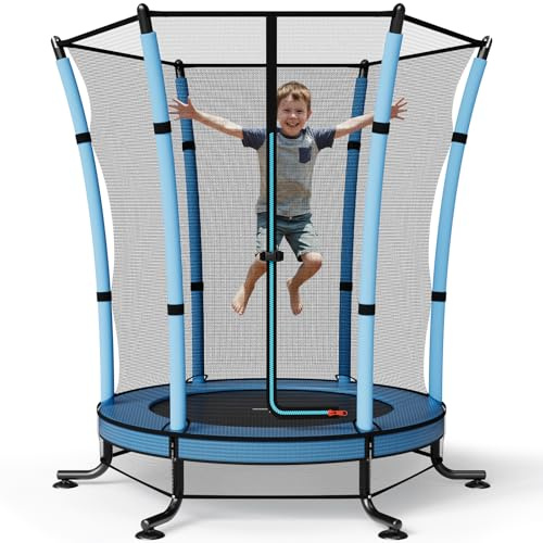 JUMMICO Trampolino Elastico per Bambini Interno con Rete di Sicurezza-Salta Salta Bambini da Interno Diametro 140cm Tappeto di Salto Integrato con Molle Anziché Corda Elastica a Ventosa a Forma di L