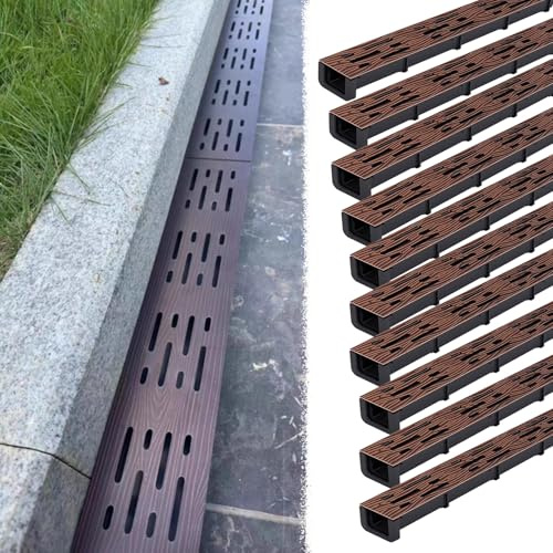 Canales de drenaje estrechos de 2 pulgadas y kit de rejilla, 10 desagües de suelo para acera, entrada, garaje, patio, jardín, balcón y áreas comerciales, solución eficiente de gestión del agua