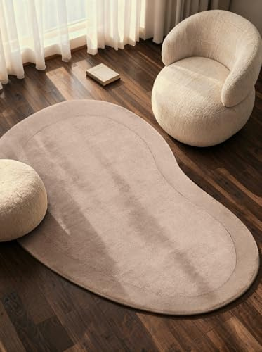 Villeroy & Boch Wollteppich Kivi Organisch Shape - Weicher Natur Wohnzimmerteppich mit Bordüre, Handgemacht & Natürlich, Modern für Wohnzimmer, Schlafzimmer, Esszimmer, Flur - Natur Beige, 125x200 cm