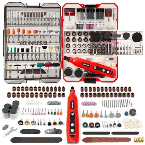EZUVITA 4V Cordless Mini Rotary Tool Kit with 446PCS Accessories, 5-Speed Memory Function, 2000mAh Battery, Type-C Fast Charging & LED Light, for Sanding, Engraving, Grinding, Portable Storage Case