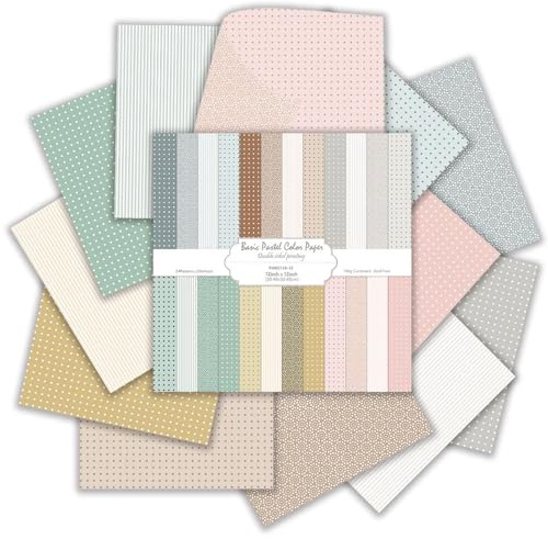 Scrapbook Papier 24 Blatt Doppelseitiges Punkte Muster Bastelpapier(Pastel) | 30.5x30.5cm, 160 g/m² Buntes Motivpapier, Decoupage Papier zum Basteln für DIY-Kunstkarten Fotoalbum Journals Dekoration