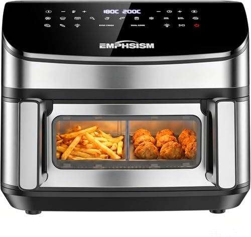 Freidora de Aire 12L Doble Resistencia – 2600W Doble Cesta Grande Airfryer con Arriba y Abajo, Air Fryer 13 en 1 con Ventana Independiente y Luz,Flexible Ajuste 1 o 2 Zonas para 4–7 Personas, Familiar