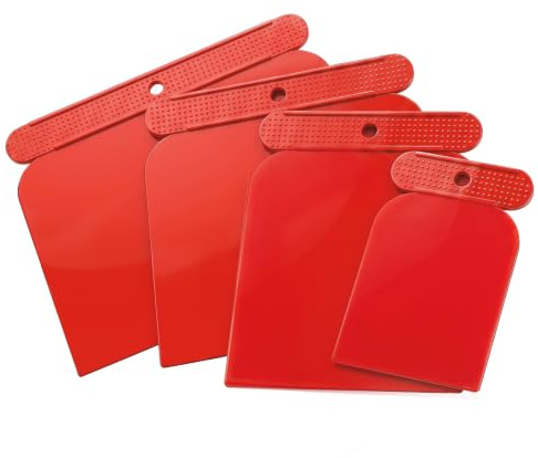 Set di 4 spatole in plastica flessibile, dimensioni 45/75/100/125 mm, per lisciare, riempire e raschiare, per stucco auto, legno, parete, gesso, fughe, ristrutturazione e fai da te