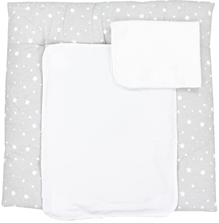 TupTam Wickelauflage mit 2 wasserfesten Frotteebezügen – weich gepolstert & hautfreundlich MAR02579, Farbe: Sterne Grau 2, Größe: 75 x 80 cm