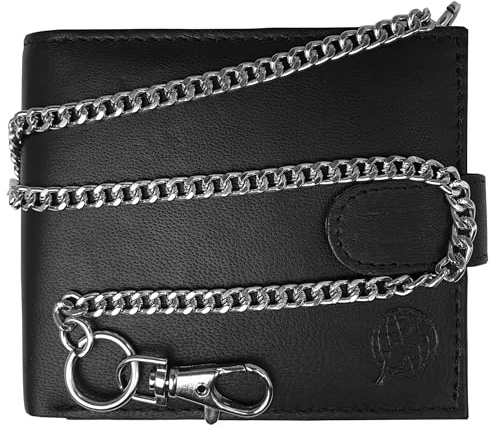 RFID Schutz Herren Bikerbörse Leder Geldbörse - Kreditkarten Brieftasche mit Kette - 43cm Kette - 4 Kreditkartenfächer - Münzfach mit Druckknopf - Geschenkbox - von Roamlite RL506KRFIDX