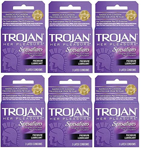 Trojan Her Pleasure Sensations Lubricated Premium Latex Condoms - 3ct, Pack of 6