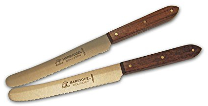 Marsvogel - 2 Stück Tafelmesser mit Wellenschliff - Bubinga Holz Spitz - Made in Solingen