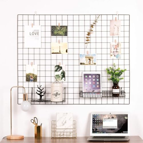 Kaforise Black Wire Mesh Wall Grid Panel 39.4×31.5, Large Metal Photo Display & Vision Board, Kitchen Wall Organizer, Dorm Bedroom Home Office Decor