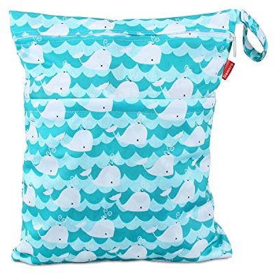 Damero wetbag nasstasche wiederverwendbar, windeltasche wetbag, Wetbag windelbeutel für Babys Windeln, schmutzige Kleidung und anderes Zubehör, (Mittel, Netter Wal)