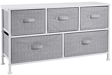 Amazon Basics Extra Wide Fabric 5-Drawer Storage Organizer Unit for Closet, White