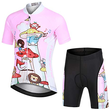 YFPICO Niño Niña Ropa Conjunta de Ciclismo Bicicleta Maillot de Manga Corta + Pantalone Corto Secado Rápido, Rosa, 122/128