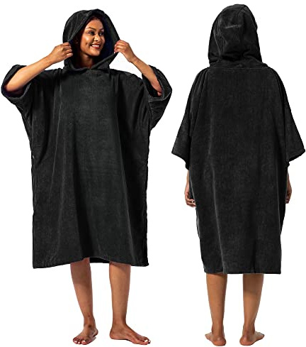 Winthome Poncho Absorbant Chaud, Peignoir de Bain Aidez la Plage à Changer, Serviette de Poncho avec Poche et Capuche, Poncho Surf pour Adulte Femme Homme Natation Surf Plages Douche Sauna