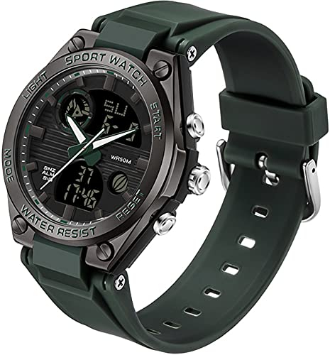 findtime Damen Uhr Digital Armbanduhr mit Silikonarmband 50M Wasserdicht Digitaluhr für Mädchen Jungen Analog Sportuhr mit Alarm Datum LED Kinderuhr Elektronisch Grün