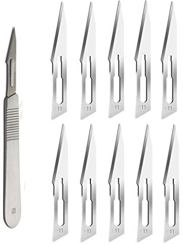ABMRO 10 Stück STERILE Skalpellklingen 11# mit Griff zum Dermaplaning Papierschneiden, Nähen, Obsthandwerk, Modellieren, Medizin, Tierchirurgiemesser