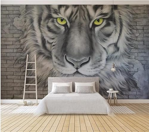 Papel Pintado Personalizado Murales De Fotos 3D Relieve Tigre Fondo De Pared De Ladrillo Sala De Estar Habitación De Los Niños Decoración Del Hogar 150Cm(W)×105Cm(H)