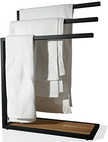 FLEXISTYLE Handtuchhalter schwarz stehend Holz Eiche LOFT-Stil 23x55x85cm