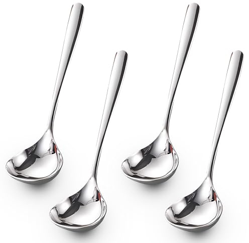 Comicfs 4 Pack Small Ladle Sauce Ladle SUS 304 Stainless Steel Small Serving Ladles Gravy Soup Spoon Ladles 8-Inch (Silver)