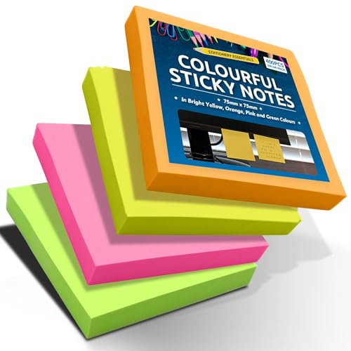 SOL 4X Sticky Note Pads -100 Sheets Per Pad, 75x75mm Sticky Notes Set for Office, Home & School Use, Multicolour Stick Notes Ideal for Note Taking, Reminders & Checklist, Cute Posted Notes
