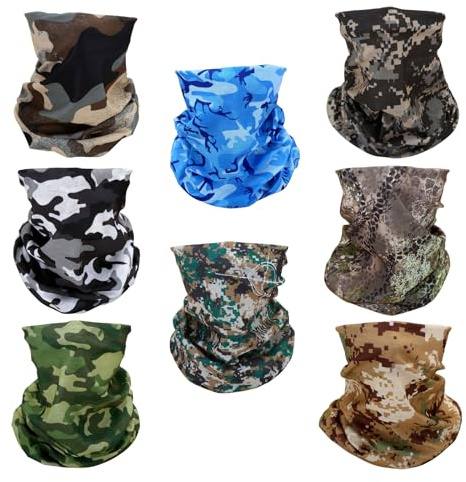 SMEHCF 8 Mehrzweck Bandanas für Damen Herren Stirnband Sturmhaube Haar Kopftuch Gesicht Halbmaske Halsmanschetten atmungsaktiv wiederverwendbar waschbar Braun Blau Grün Schwarz Weiß Digital