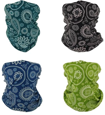 SMEHCF 4 Bandanas Polyvalents pour Femmes Hommes Bandeau Cagoule Cheveux Foulard Visage Demi Masque Cache-Cou Respirant Réutilisable Lavable Noir Bleu Pomme Vert Fleur Cajou