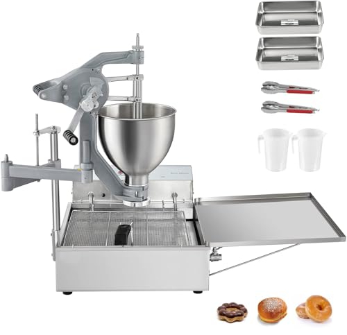 DISHENGZHEN 3000W Donut Fryer Manual Commercial Mini Donut Maker 9L Capacity Hopper Donut Fryer Commercial 3 Donut Moulds Donut Machine Maker Adjustable Thickness Commercial Donut Maker