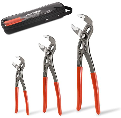 HAUTMEC 3 PCS Water Pump Pliers Set, Fast Adjustable Tongue and Groove Joint Pliers Tool Set,V-Jaw with Comfort Grips, 7 10 12Inch Plier Rust-Proof CRV Steel Construction for Plumbing HT0370-PL
