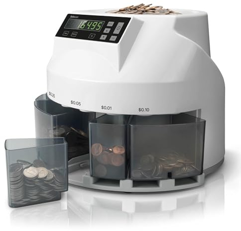 Safescan 1250 USD Coin Counter That Quickly Value Counts and Sorts Mixed USD Coins - Coin Sorter That Sorts Coins per Denomination - Money Counting Machine for Continuous Coin Counting