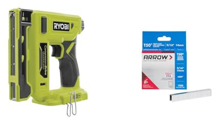 RYOBI - Agrafeuse 18V ONE+ - Chargeur 90 Agrafes, Dos 9,4 mm, Lgr 6,35mm à 14,3mm - Livrée avec Agrafes et Crochet de Maintien - R18ST50-0 & ARROW T50 Agrafes - Boîte d'agrafes 1 x 1250