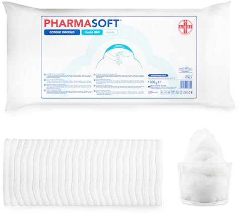 AIESI® Cotone idrofilo (1 kg) qualità oro a zig zag per uso sanitario PHARMASOFT, Made in Italy