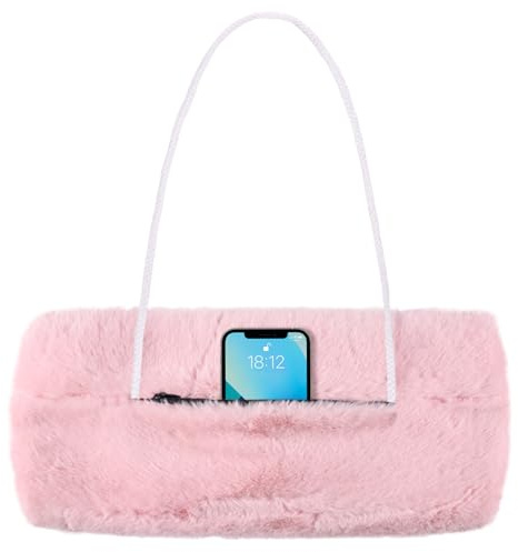 Winmany Kunstfell-Handmuffs für Damen, Winter, weicher Plüsch-Handwärmer-Beutel mit Außentasche für Handy, Schlüssel, Münzen, kleine Gegenstände, rose, One size