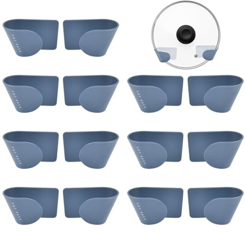 ZOGPLG 8 Paare Selbstklebender Pot Lid Holder selbstklebender deckelhalter pfannendeckel halterung plastik topfdeckelhalter selbstklebend für Schranktür Platzsparende Wandmontage, blau