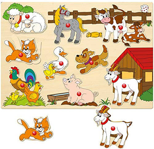 alles-meine.de GmbH Holz - Steckpuzzle mit Griffen - Bauernhof & Tiere - 9 Teile - großes Holzpuzzle/Einlegepuzzle - Griff Legespiel - Rahmenpuzzle/Kinderpuzzle - Tierpuzzle ..