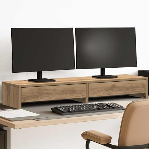 Gecheer Skärmstativ med eklådor 100 x 27 x 15 cm av spånskiva, ergonomiskt stöd för PC, bärbar dator, dator, DVD, anteckningsbok, tangentbordsstativ för dator, P854678