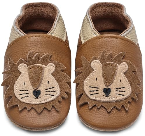 Scarpe Primi Passi Bimbo Scarpine in Pelle Prima Infanzia Suola Scamosciata Scarpine Primi Passi Bambina Bambino(Leone Marrone, 12-18 Mesi)