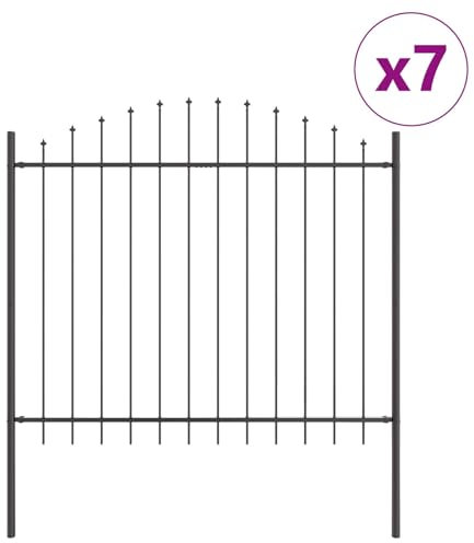 vidaXL Garden Fence 7 pcs Grey 170 x 190 cm Powder-Coated Steel, Garden and Terrace Barrier, Modern, Durable Outdoor Fence, Water-Resistant Finish, Lawn Divider, Yard Partition, Patio Enclosure